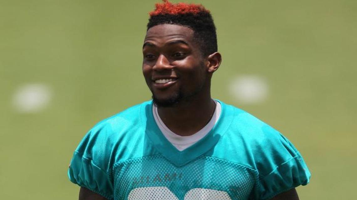 
Cornerback Will Davis looks on during the Miami Dolphins’ OTA practice Monday, June 8, 2015 in Davie. 
