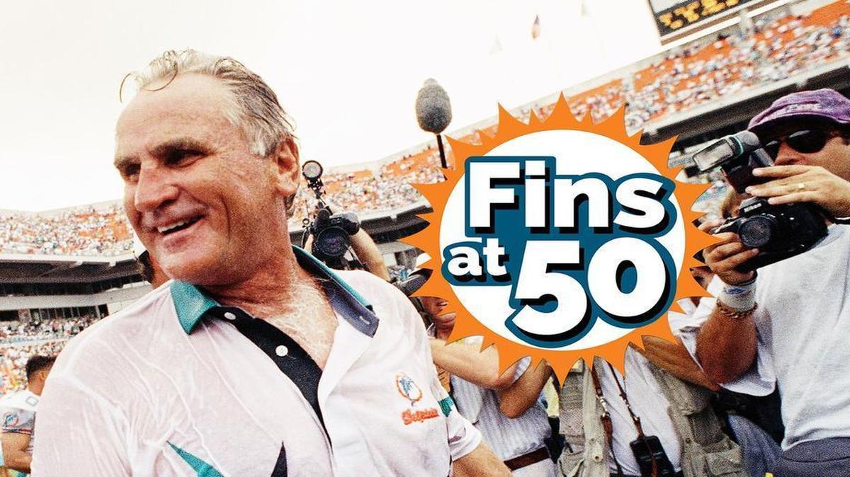 
A smiling Miami Dolphins coach Don Shula leaves the field at Joe Robbie Stadium on Sept. 22, 1991. The Dolphins defeated the Green Bay Packers to give Shula his 300th victory.
