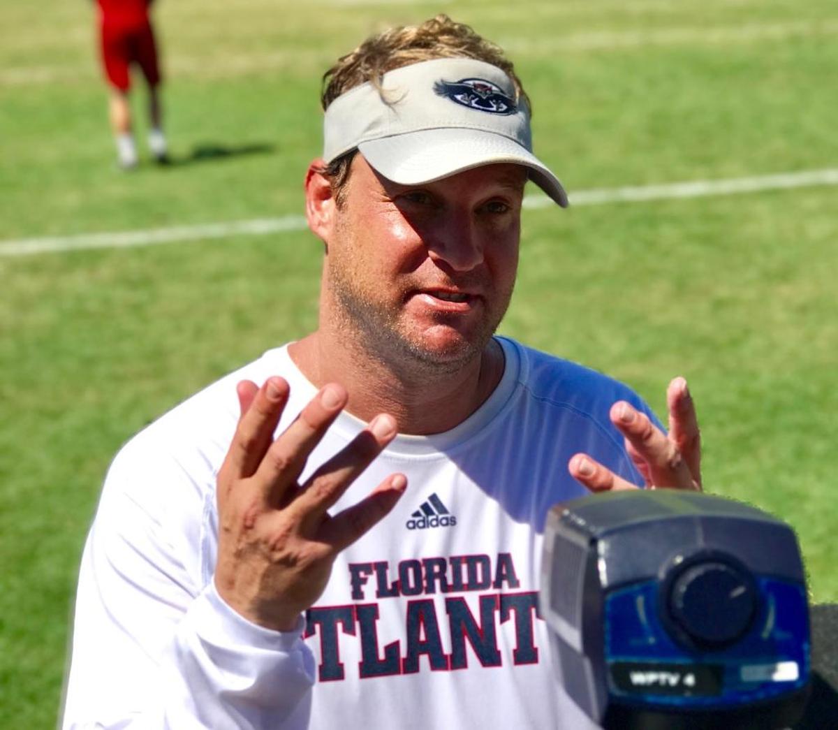 FAU coach Lane Kiffin meets the media following a practice in Boca Raton.