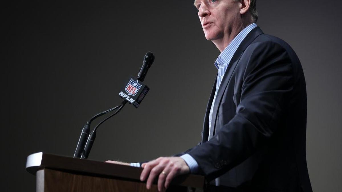 NFL Commissioner Roger Goodell talks during a press conference at the NFL owners meeting in Boca Raton, Fla., Wednesday, March 23.