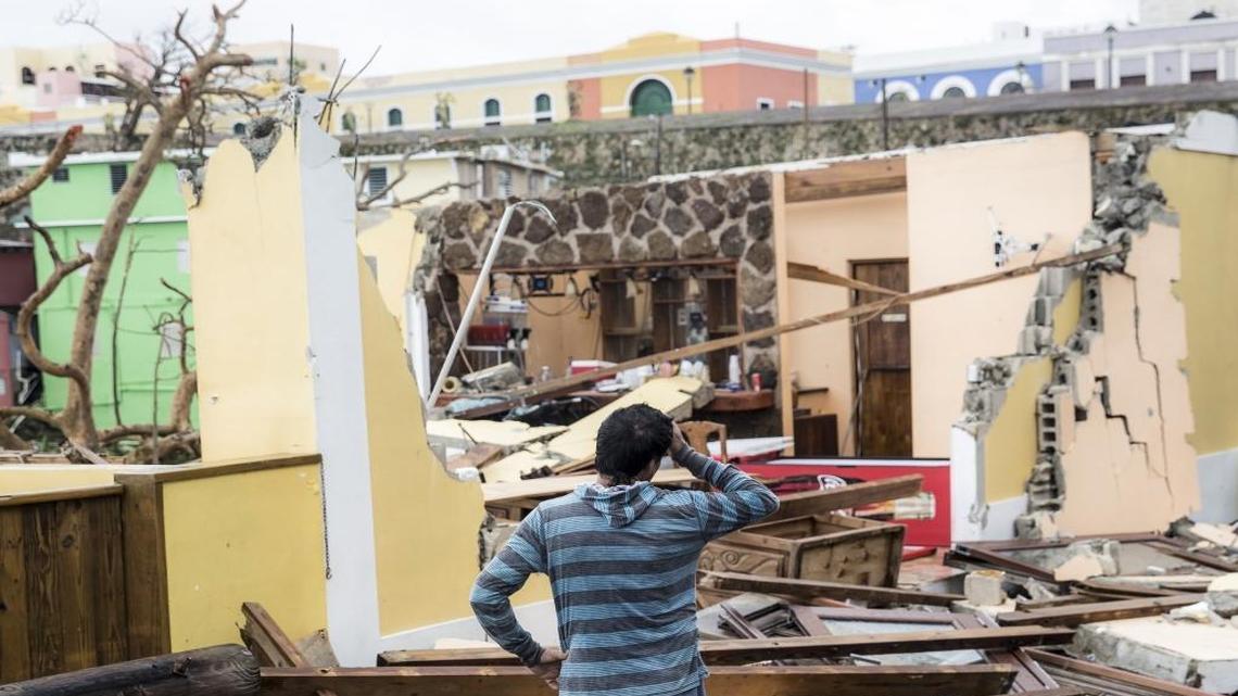 Damaged homes in the La Perla neighborhood the day after Hurricane Maria made landfall in San Juan, Puerto Rico.