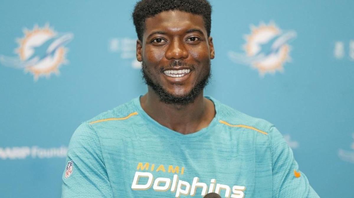 Miami Dolphins cornerback Byron Maxwell (41) speaks to the media at the Dolphins Training Facility in Davie on Wednesday, May 24, 2017.