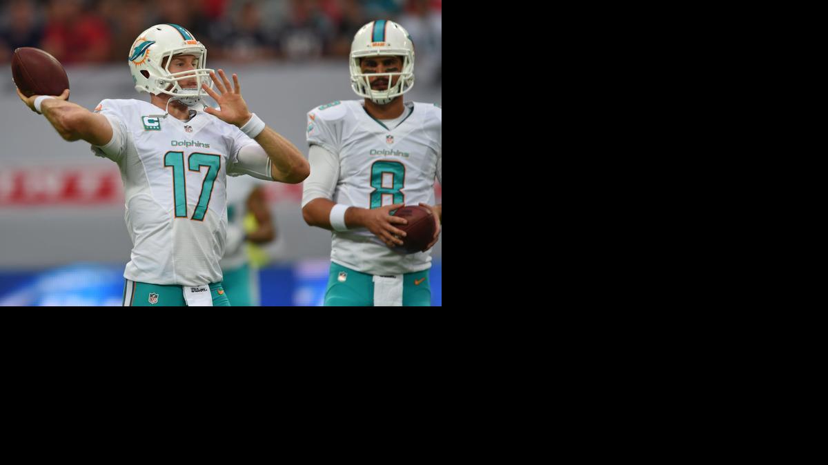 
Ryan Tannehill and Matt Moore and the only quarterbacks on the Miami Dolphins’ active roster but Tannehill has been limited this week by an ankle injury. 
