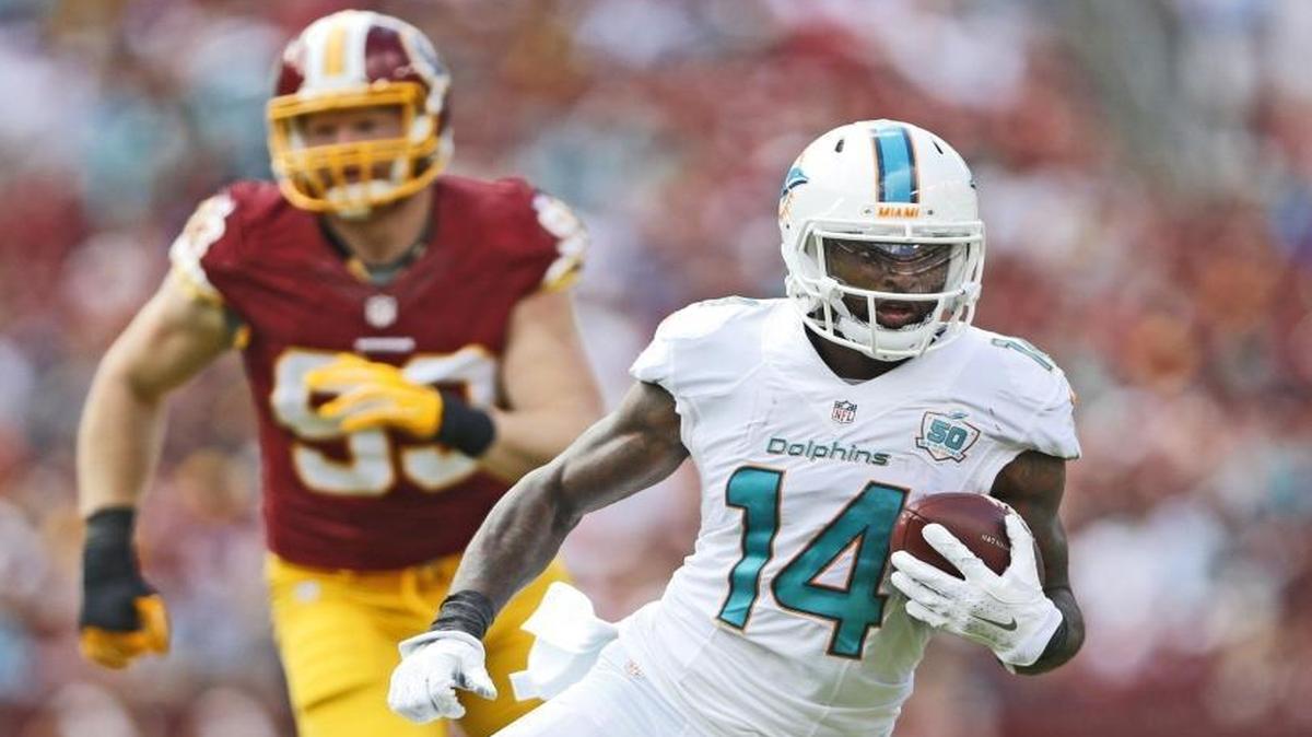 
Miami Dolphins wide receiver Jarvis Landry (14) in the second half. The Washington Redskins host the Miami Dolphins at FedExField in Landover, Maryland on Sunday, September 13, 2015.
