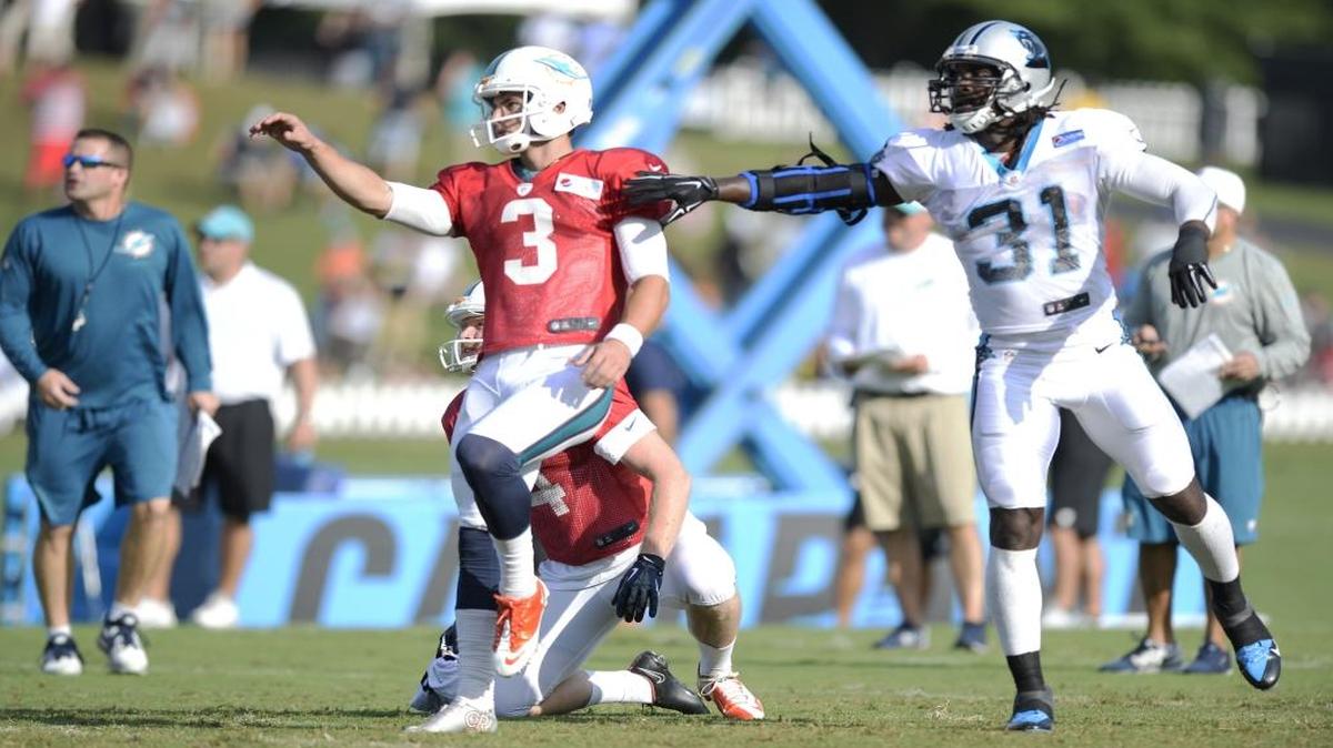 The Miami Dolphins’ kicking job is a toss-up between incumbent Andrew Franks (3) and Iowa rookie Marshall Koehn.