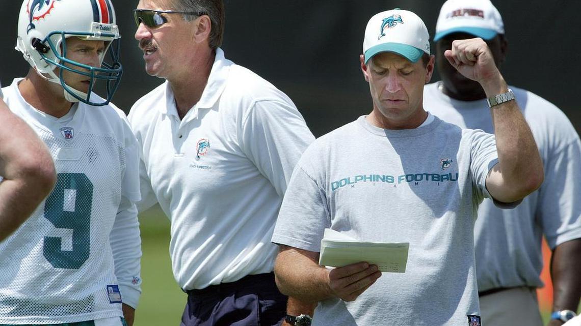 Miami Dolphins offensive line coach Chris Foerster has had two stints with the Dolphins, once under Dave Wannstedt and now under coach Adam Gase.