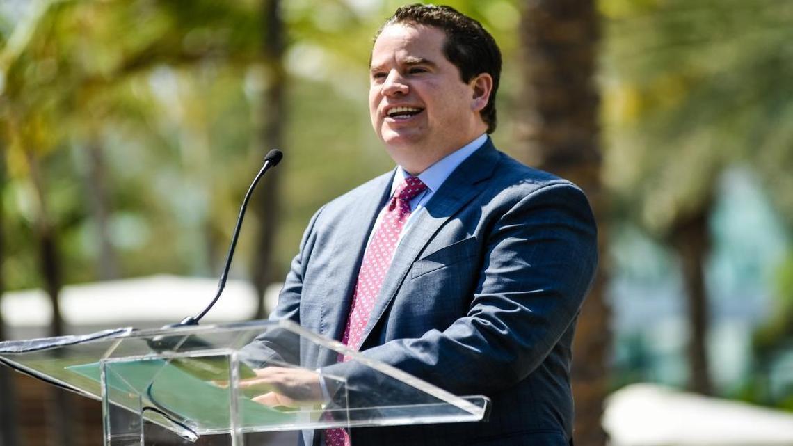 RSE Ventures co-founder Matt Higgins speaks at the Fontainebleau hotel to announce that Hard Rock Stadium would host El Clasico in this March 2017 file photo.