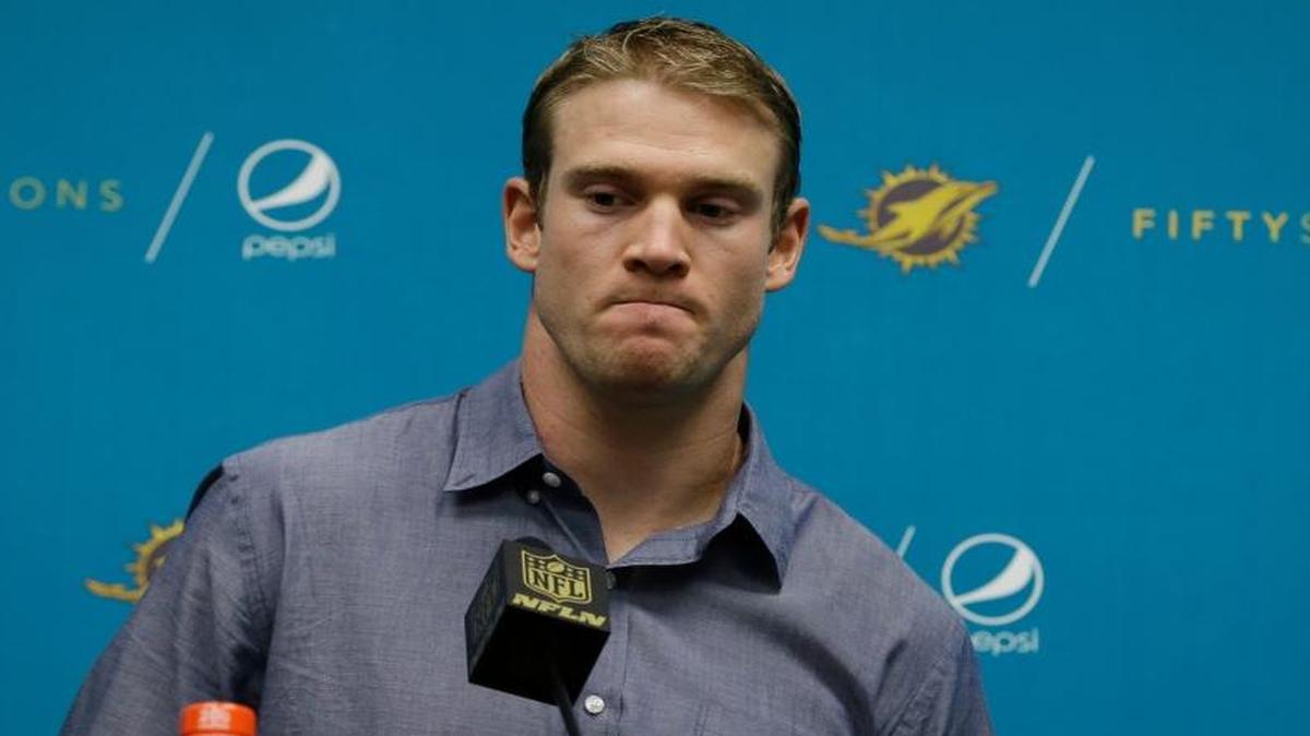 
Miami Dolphins quarterback Ryan Tannehill answers questions after a 41-14 loss to the Buffalo Bills on Sunday, Sept. 27, 2015 at Sun Life Stadium in Miami Gardens, Fla. 

