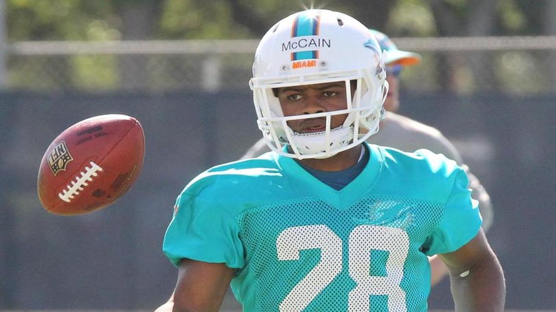 
Bobby McCain practices at the 2015 Miami Dolphins rookie minicamp held at the training facility in Davie on Friday, May 8, 2015
