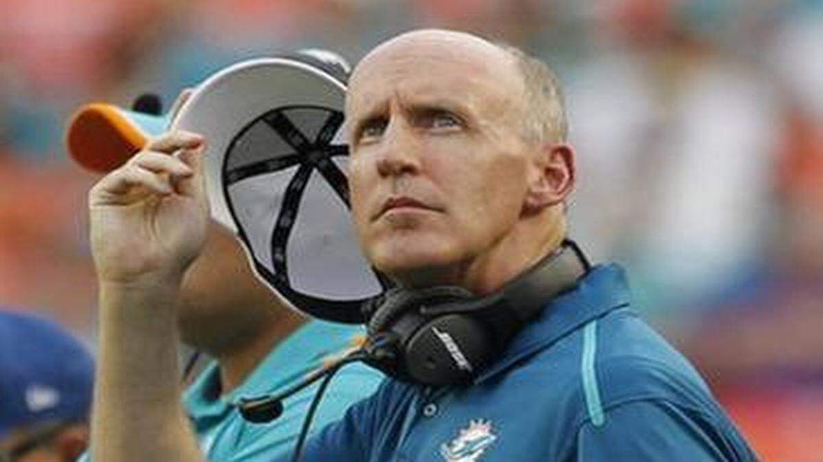 
Miami Dolphins head coach Joe Philbin looks up as the Miami Dolphins play host to the Minnesota Vikings at Sun Life Stadium on Sunday, Dec. 21, 2014.
