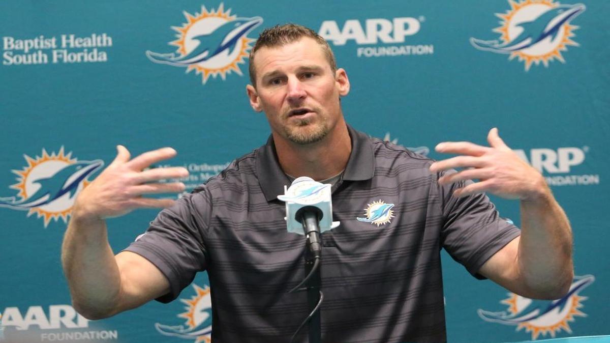 
Miami Dolphins interim coach Dan Campbell was introduced on Monday, October 5, 2015 at the Miami Dolphins Training Center in Davie.
