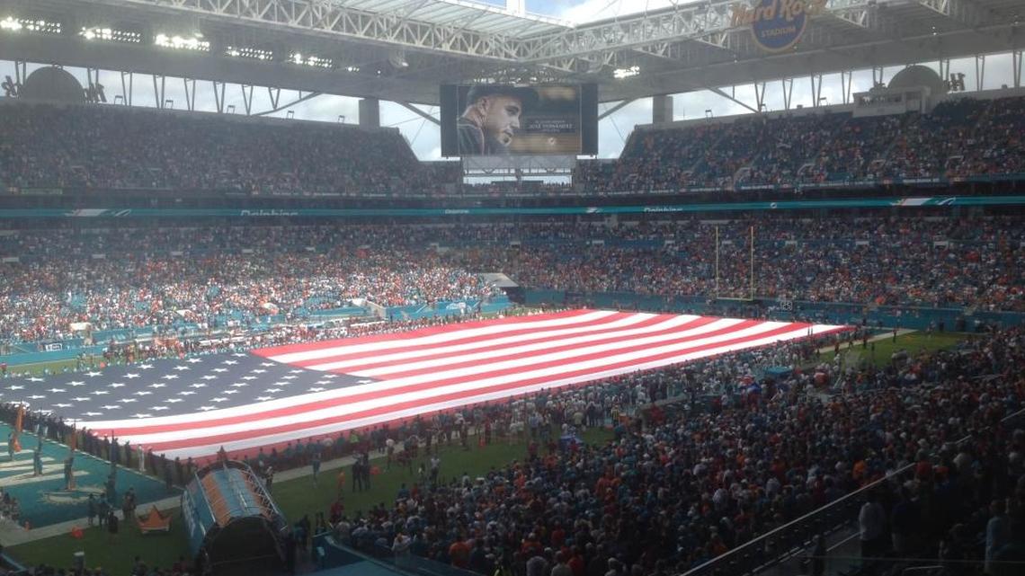 The Miami Dolphins honor Jose Fernandez with a moment of silence before their game against Cleveland on Sunday afternoon.