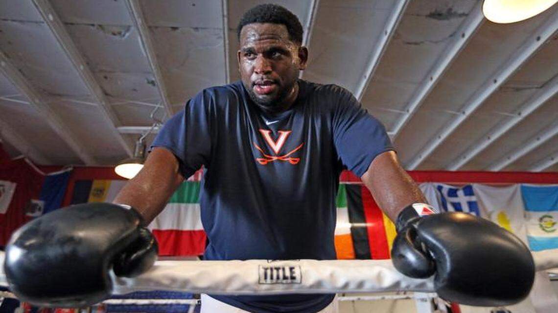 
Branden Albert takes a break Wednesday at Matt Baiamonte’s gym in Wynwood.
