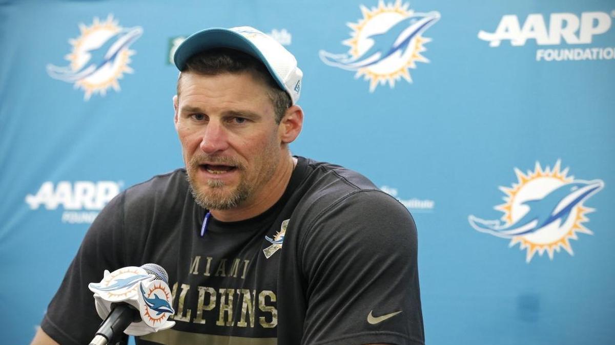 Miami Dolphins interim head coach Dan Campbell speaks during a press conference at the Doctors Hospital Training Facility at Nova Southeastern University in Davie on Wednesday, October 14, 2015.
