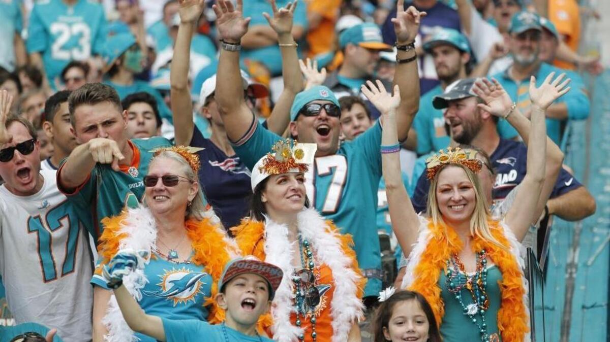 Miami fans voice their support as the Miami Dolphins host the New England Patriots at Hard Rock Stadium on January 1.