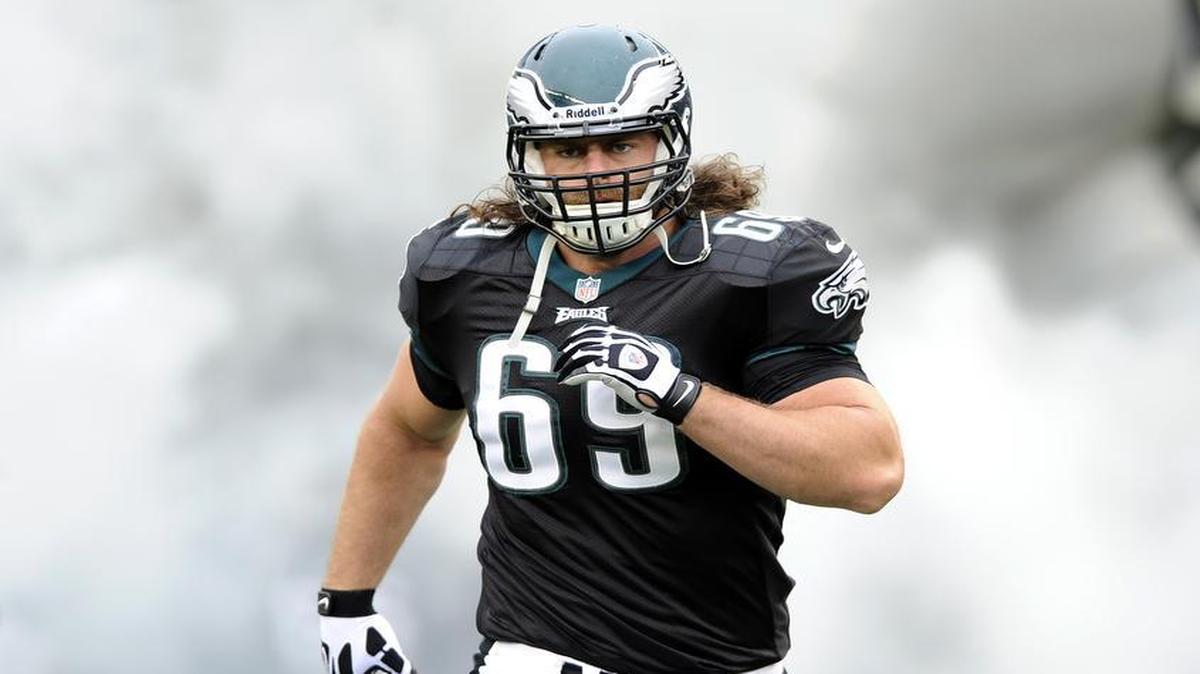 
Evan Mathis enters the field before an NFL football game against the Atlanta Falcons, Sunday, Oct. 28, 2012, in Philadelphia.
