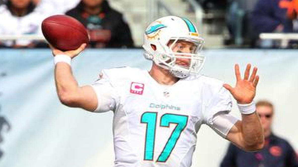 
On top of his game: Dolphins quarterback Ryan Tannehill completed 25 of 32 passes for 277 yards and two touchdowns. He finished with a career-high 123.6 passer rating. ‘Every rep, I feel more and more comfortable with the offense. … I think we are continuing to grow as a team,’ he said. 
