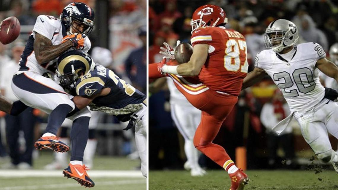 New Dolphins safeties Nate Allen, right, and T.J. McDonald, left, will compete for playing time this spring and summer.