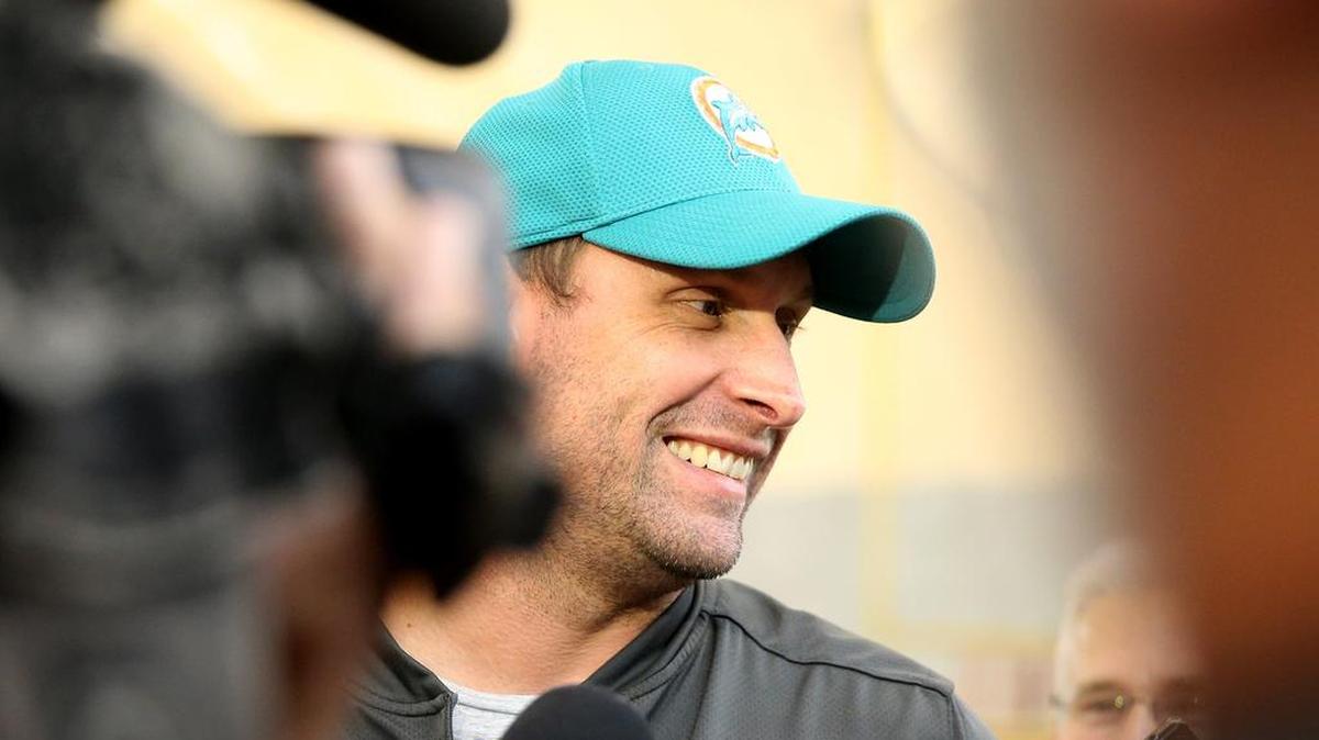 Miami Dolphins coach Adam Gase talks to the media on the final day of OTAs at the Miami Dolphins training facility in Davie, Florida, June 14, 2018.