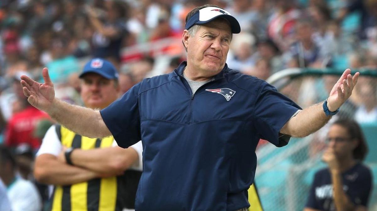 New England coach Bill Belichick doesn’t seem to be enjoying his visit to South Florida on January 3, 2016.