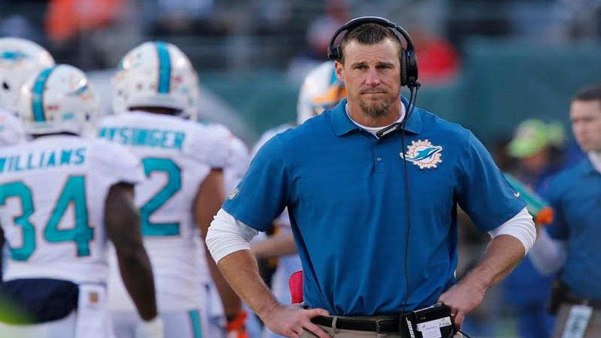 Miami Dolphins head coach Dan Campbell roams the sidelines as the New York Jets host the Miami Dolphins at Met Life Stadium in East Rutherford, N.J. on Sunday, November 29, 2015