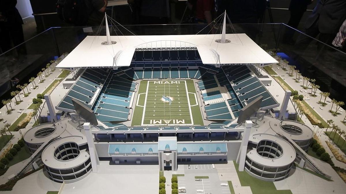 Model of the finished Sun Life Stadium, which is in the running for one of three future Super Bowls. The NFL will award the games at its May owners meetings.