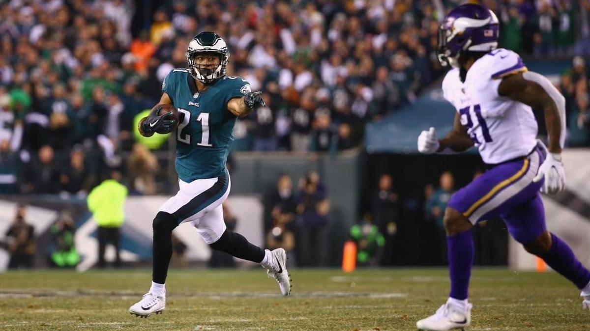 Patrick Robinson, No. 21 of the Philadelphia Eagles, returns an interception for a touchdown during the first quarter against the Minnesota Vikings in the NFC Championship game at Lincoln Financial Field on Jan. 21, 2018, in Philadelphia.