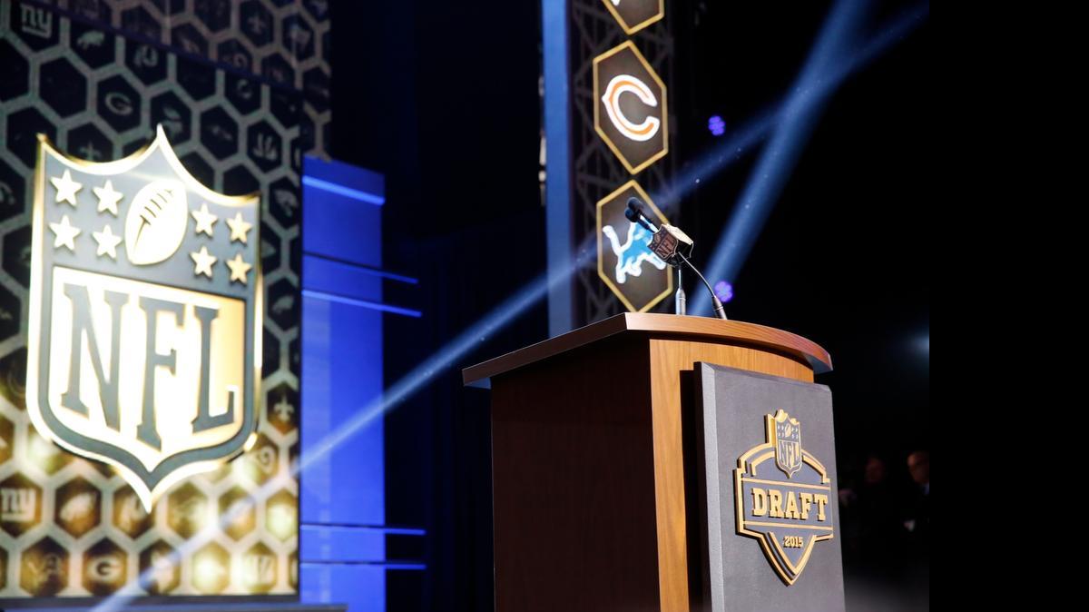 
Stage for the first round of the 2015 NFL Draft at the Auditorium Theater of Roosevelt University is seen, Thursday, April 30, 2015, in Chicago.
