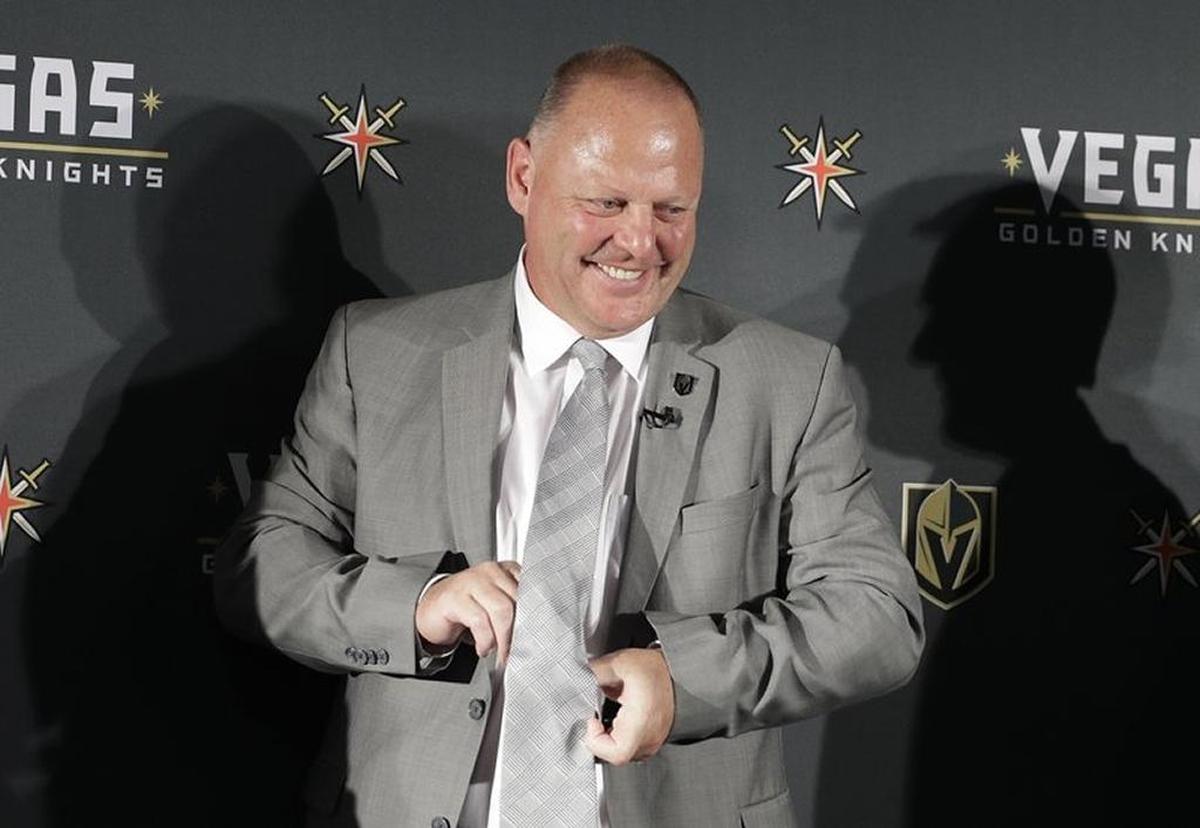Gerard Gallant, former coach of the Florida Panthers, is introduced as the first coach of the NHL’s Vegas Golden Knights in May.