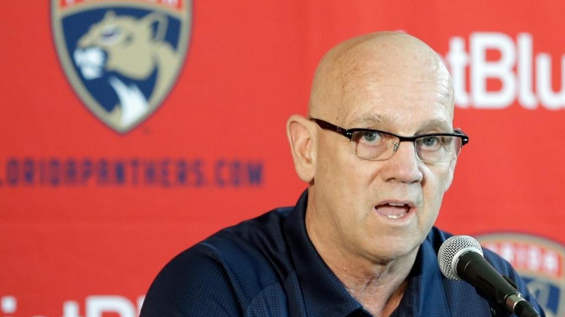 Florida GM Tom Rowe speaks at a press conference in Sunrise this past offseason.
