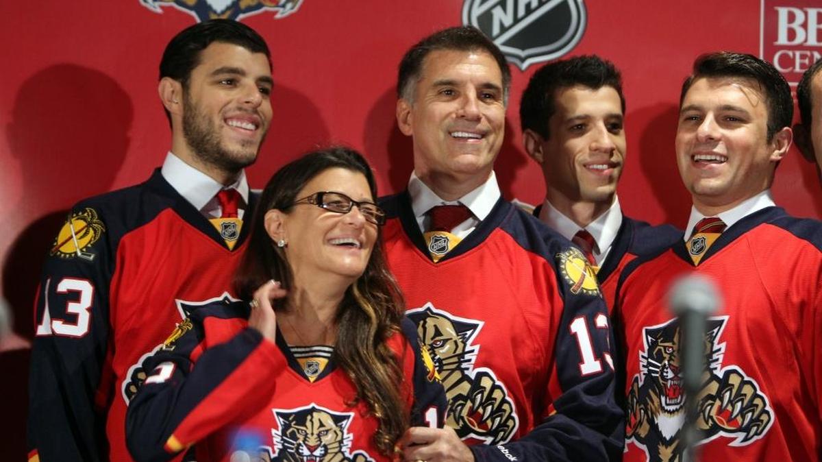 The Florida Panthers new owner Vinnie Viola is surrounded by family members Travis, wife Teresa, Michael and John at a press conference at BB&T Center on Sept. 27, 2013.