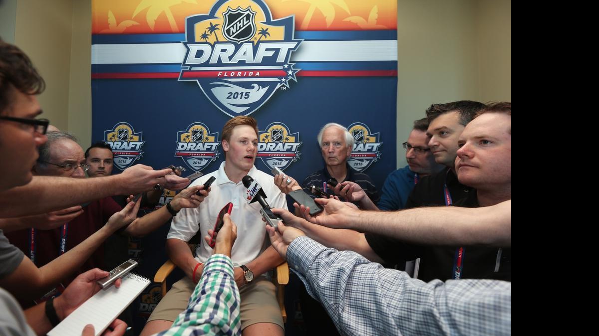 
Florida Panthers draft pick Lawson Crouse attends the Top Prospects Media Opportunity at the Westin Ft. Lauderdale Beach Resort on June 25, 2015 in Sunrise.
