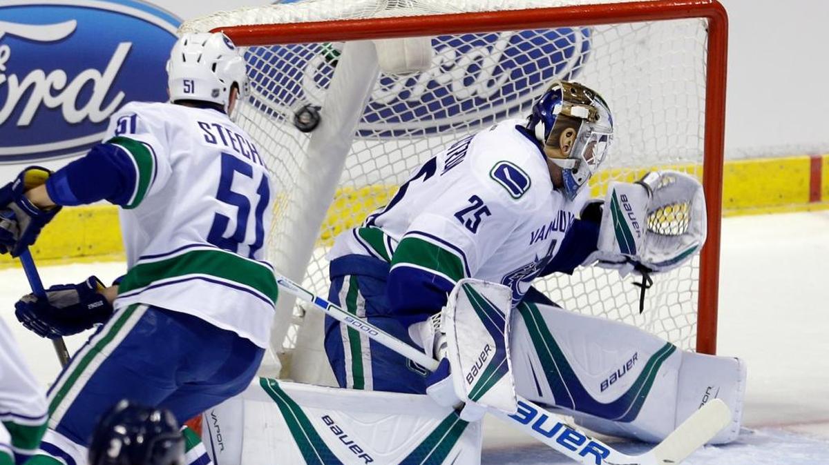 Vancouver Canucks goalie Jacob Markstrom is unable to stop a shot by Florida Panthers center Sasha Barkov in the first period on Saturday night at BB&T Center. The Panthers had lost four in a row heading into the game.