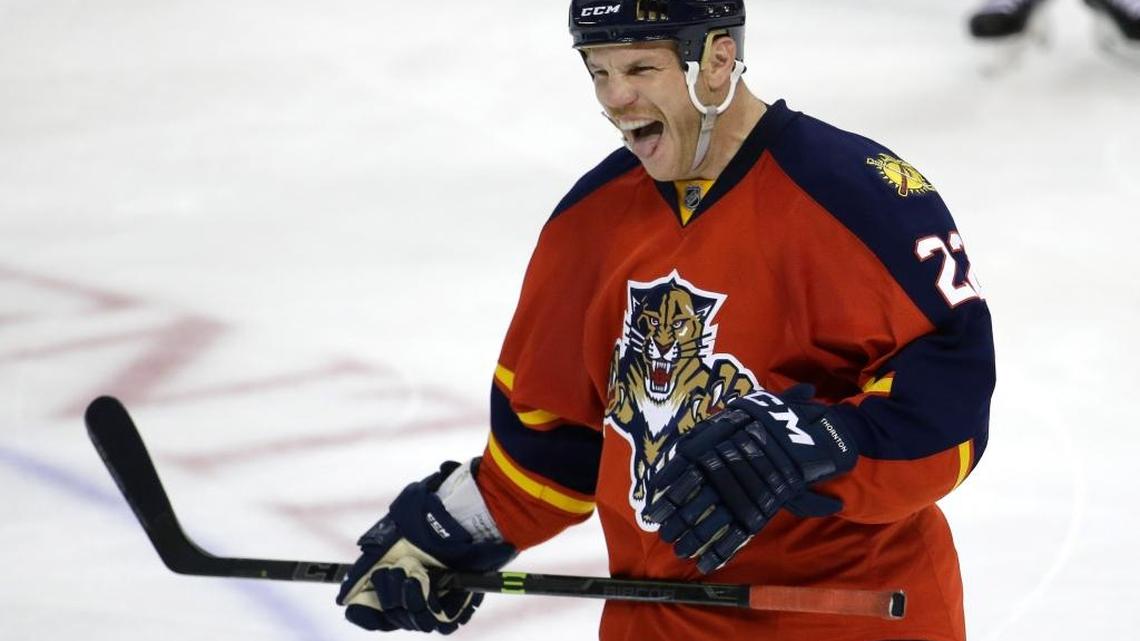 Florida forward Shawn Thornton celebrates a goal against Minnesota on Nov. 24, 2014.