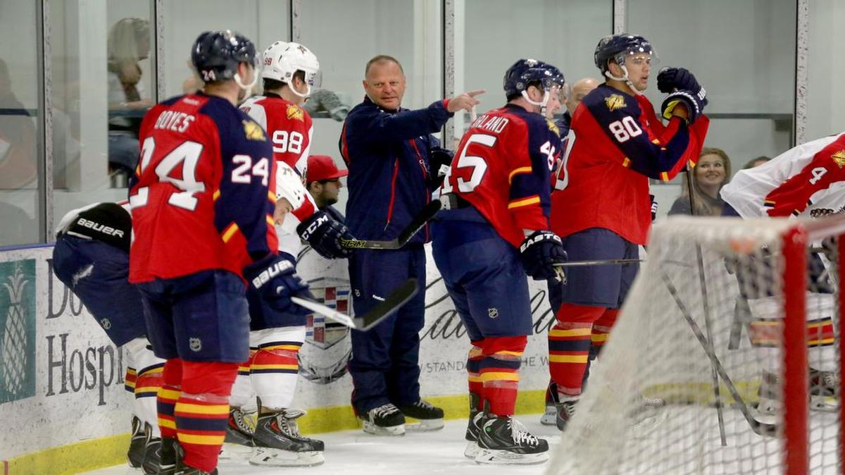 
Coach Gerard Gallant, center, and his Panthers will start their season Saturday night at home against the Flyers.

