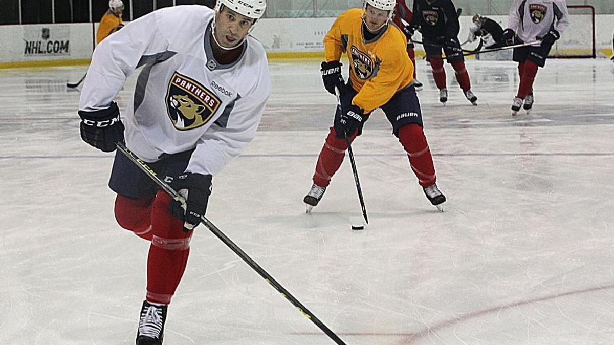Florida Panthers forward Dereck Mckenzie during the team's first practice of the season at the IceDen in Coral Springs on September 23, 2016.