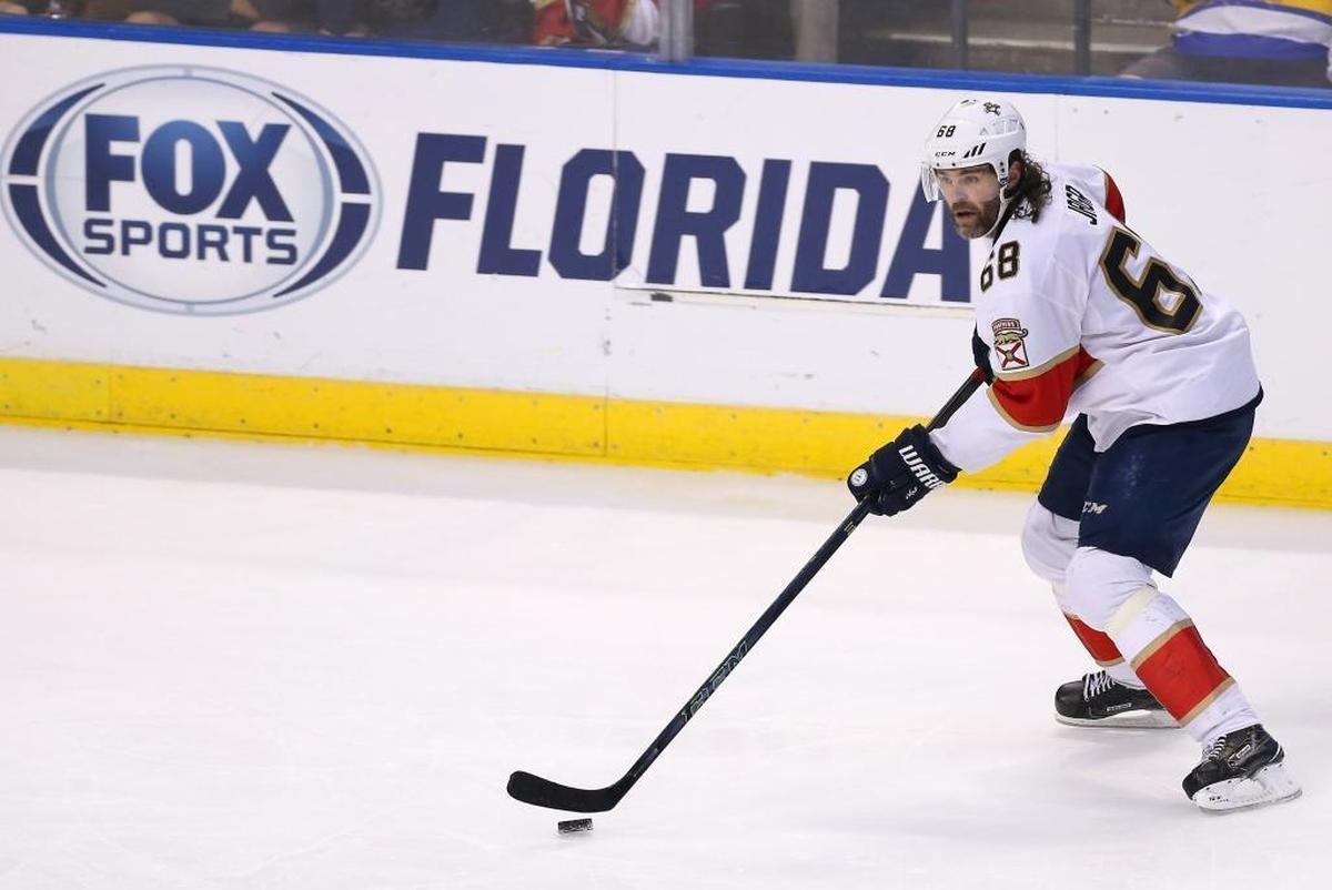 Florida Panthers forward Jaromir Jagr carries the puck during the third period of an NHL hockey game against the Los Angeles Kings at BB&T Center on Feb. 9, 2017, in Sunrise.