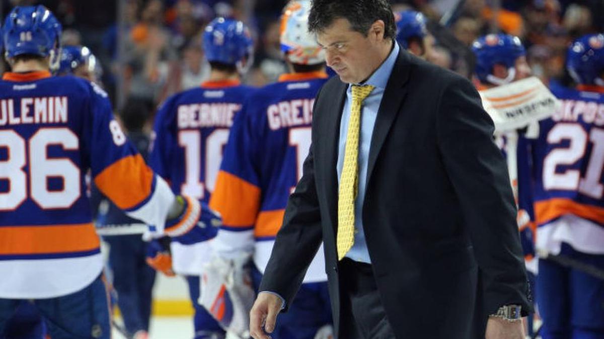 Jack Capuano leaves the ice after the New York Islanders beat the Florida Panthers 2-1 in double overtime to win Game 6 and the first-round series on April 24, 2016, in Brooklyn.