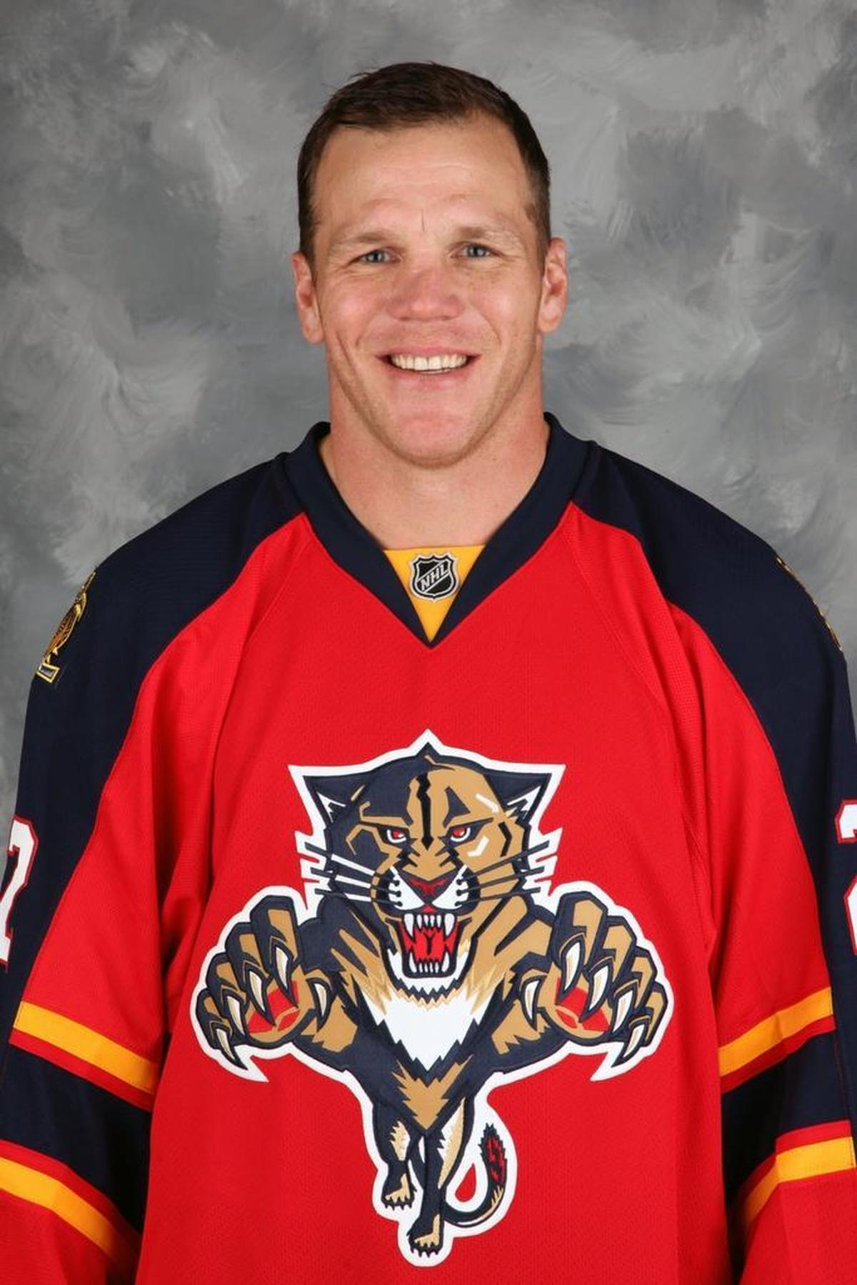 Florida Panthers’ Shawn Thornton poses for his official photo for the 2015-2016 season, at the BB&T Center in Sunrise. Thornton is now the Panthers’ vice president of business operations.