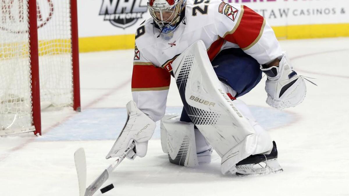 Florida Panthers coach Bob Boughner credits goalie Harri Sateri, above, with saving the franchise’s season. But with starter Roberto Luongo and backup James Reimer now healthy, Sateri is back with the Springfield Thunderbirds.