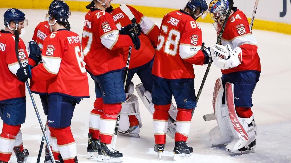 The Florida Panthers celebrate a 2-1 win over visiting Anaheim — their third consecutive victory — on Friday in Sunrise.