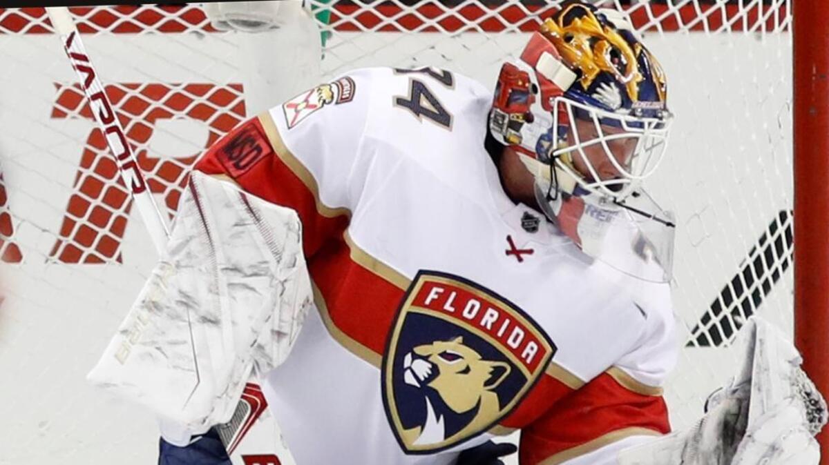 Florida Panthers goaltender James Reimer (34) recorded his fifth consecutive victory and fourth shutout of the season.