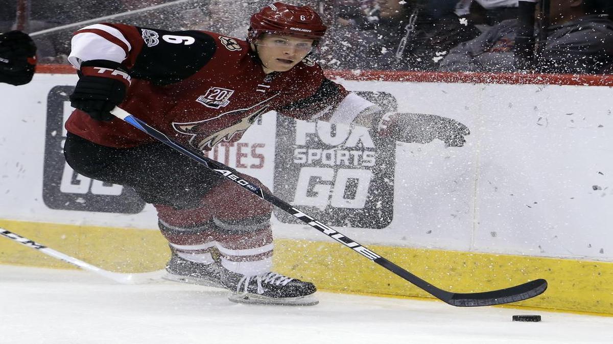 Arizona Coyotes defenseman Jakob Chychrun (6) in the first period during an NHL hockey game against the Ottawa Senators, Thursday, March 9, 2017, in Glendale, Ariz.