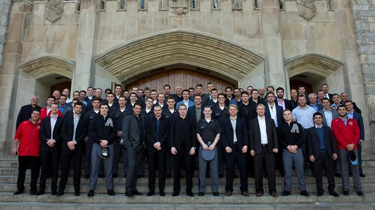 The Florida Panthers take a team picture with cadets at West Point in 2014.