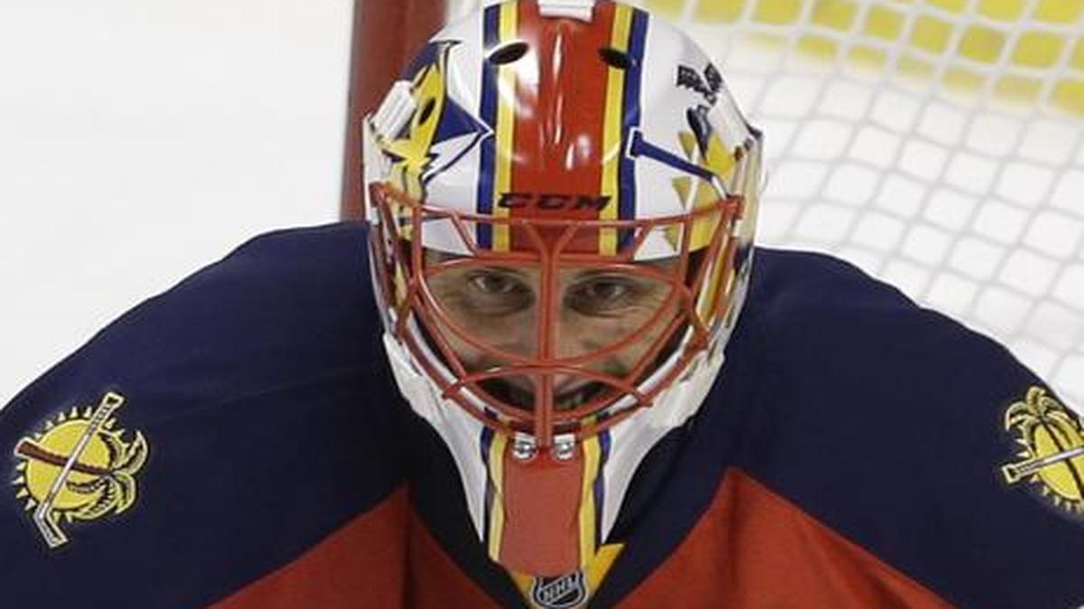 
Florida Panthers goalie Roberto Luongo is shown against the Ottawa Senators, Monday, Oct. 13, 2014 in Sunrise, Fla. 
