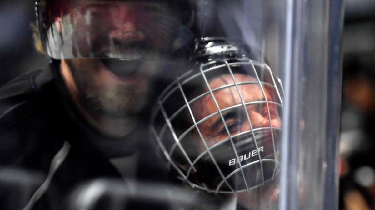 Singer Justin Bieber is pushed into the glass by Chris Pronger during the first period of the NHL All-Star Celebrity Shootout at Staples Center on Jan. 28, 2017 in Los Angeles.