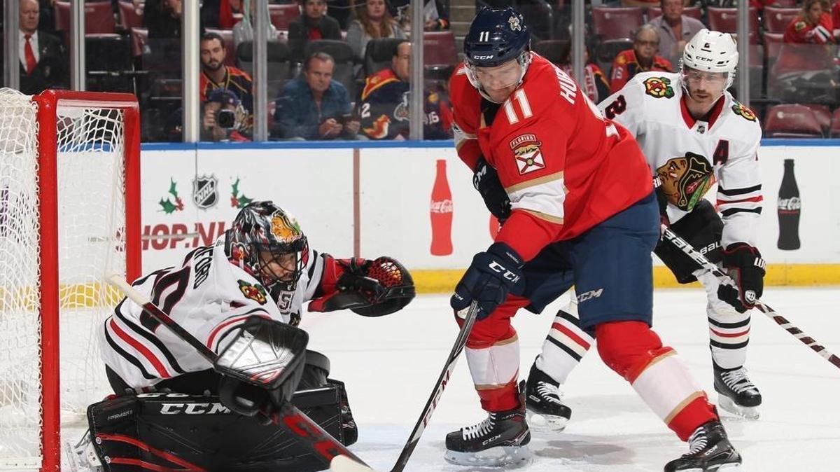 The type of Achilles injury that the Panthers’ Jonathan Huberdeau suffered was once a career-threatening concern. But he was able to return four months later. Above, Huberdeau tries to score against Chicago.