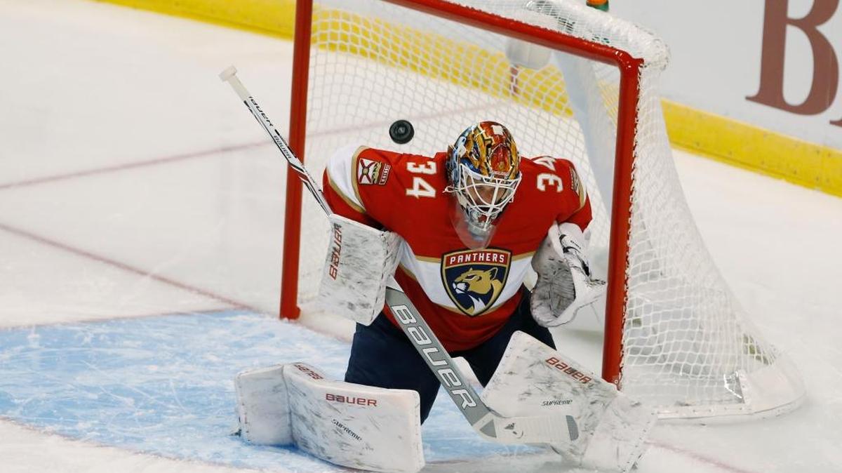 Florida goalie James Reimer deflects a shot during a preseason game against Nashville last month.