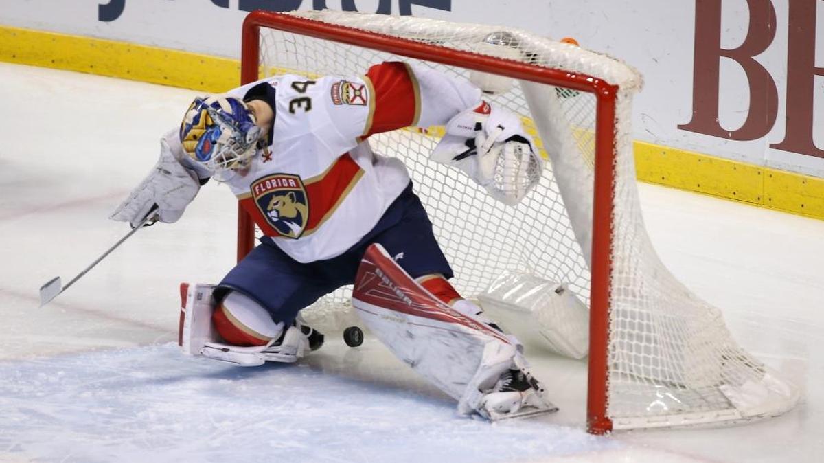 Florida goalie James Reimer is unable to make a stop against Los Angeles winger Dustin Brown during the first period Thursday at BB&T Center.