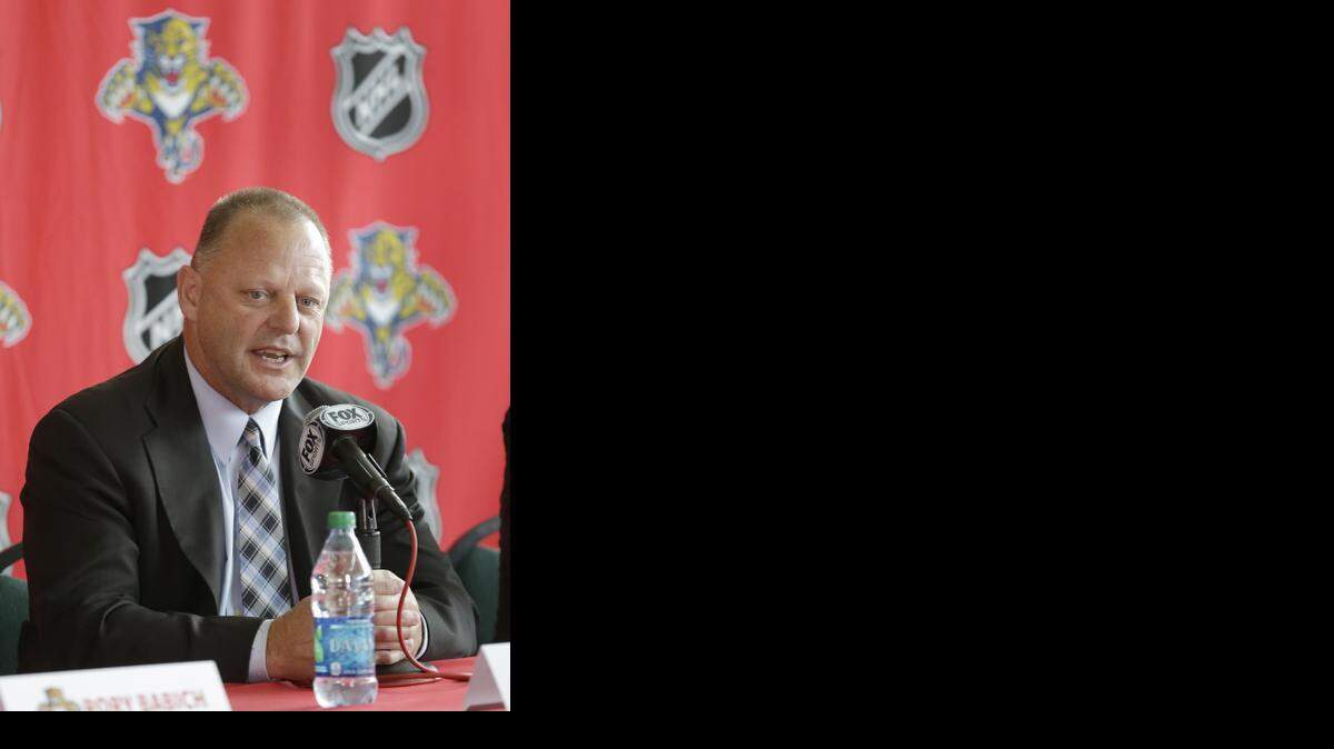 
Gerard Gallant speaks after being introduced as the new head coach of the Florida Panthers during a news conference in Sunrise on June 23, 2014.
